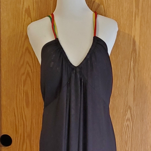 COOGI black rasta strappy maxi dress allover logo print stretch polyeste… - Picture 3 of 13